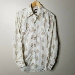 Vintage Mens Sm KARMAN Floral Pearl Snap Shirt Long Sleeve Button Front 1970s